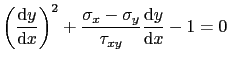 $\displaystyle \left(\displaystyle\frac{\text{d}y}{\text{d} x}\right)^2+\display...
...frac{\sigma_x-\sigma_y}{\tau_{xy}}\displaystyle\frac{\text{d}y}{\text{d} x}-1=0$