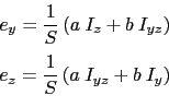 \begin{displaymath}\begin{array}{c}
 e_y=\displaystyle\frac{1}{S}\left(a \hspace...
... \hspace{1mm} I_{yz}+b \hspace{1mm} I_y\right) \\ 
 \end{array}\end{displaymath}