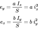 \begin{displaymath}\begin{array}{c}
 e_y=\displaystyle\frac{a \hspace{1mm} I_z}{...
...ac{b \hspace{1mm} I_y}{S}=b \hspace{1mm} i^2_y \\ 
 \end{array}\end{displaymath}