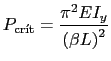 $\displaystyle P_{\text{cr\'{\i}t}}=\displaystyle\frac{\pi^2EI_y}{\left(\beta L\right)^2}$