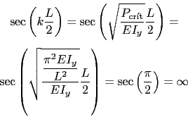 \begin{displaymath}\begin{array}{c}
 \sec\left(k\displaystyle\frac{L}{2}\right)=...
...\sec\left(\displaystyle\frac{\pi}{2}\right)=\infty
 \end{array}\end{displaymath}